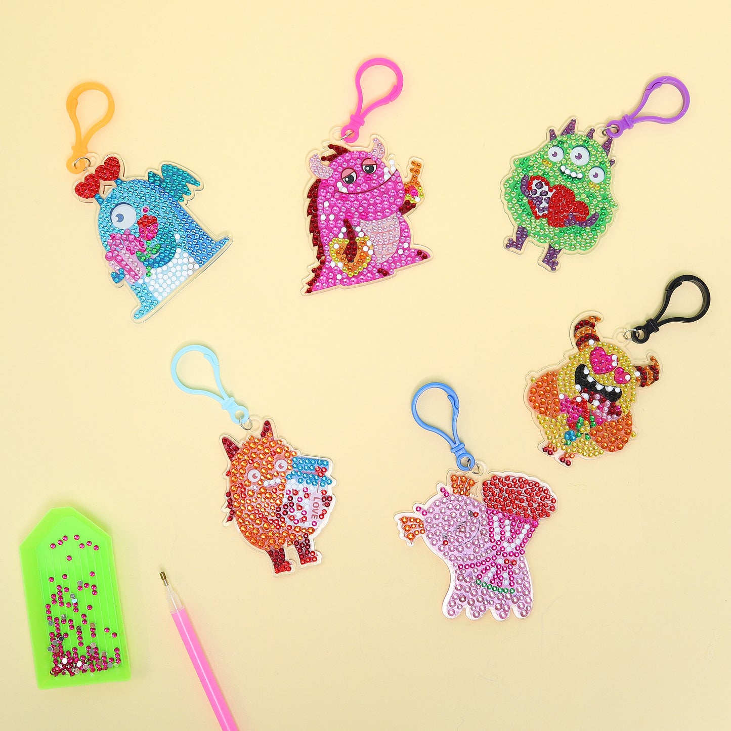 CF029 Adorable Keychains Diamond Art Kit – Monsters (Set of 15)