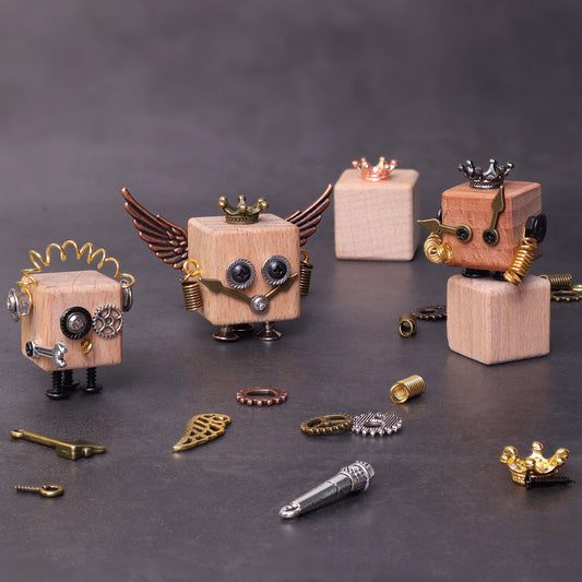 CF017 DIY Timberbot Kit – Build 2 Wooden Robots, Make Keychains & Necklaces