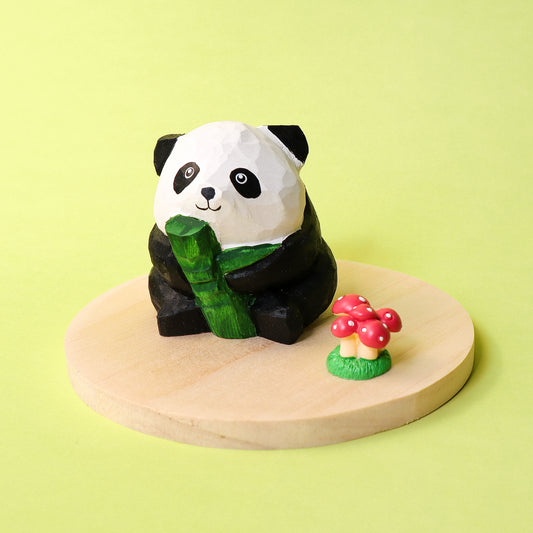 HM008 Hand-Carved Wooden Panda Figurine
