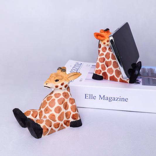 HM005 Handmade Wood-Carved Giraffe Cellphone Stand